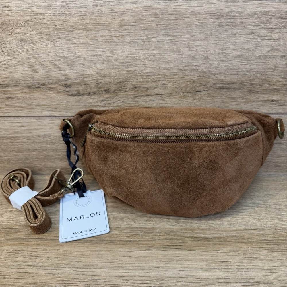 Marlon Made In Italy Fanny Pack Warm Rich Saddle Brown Suede Bag Purse Boho